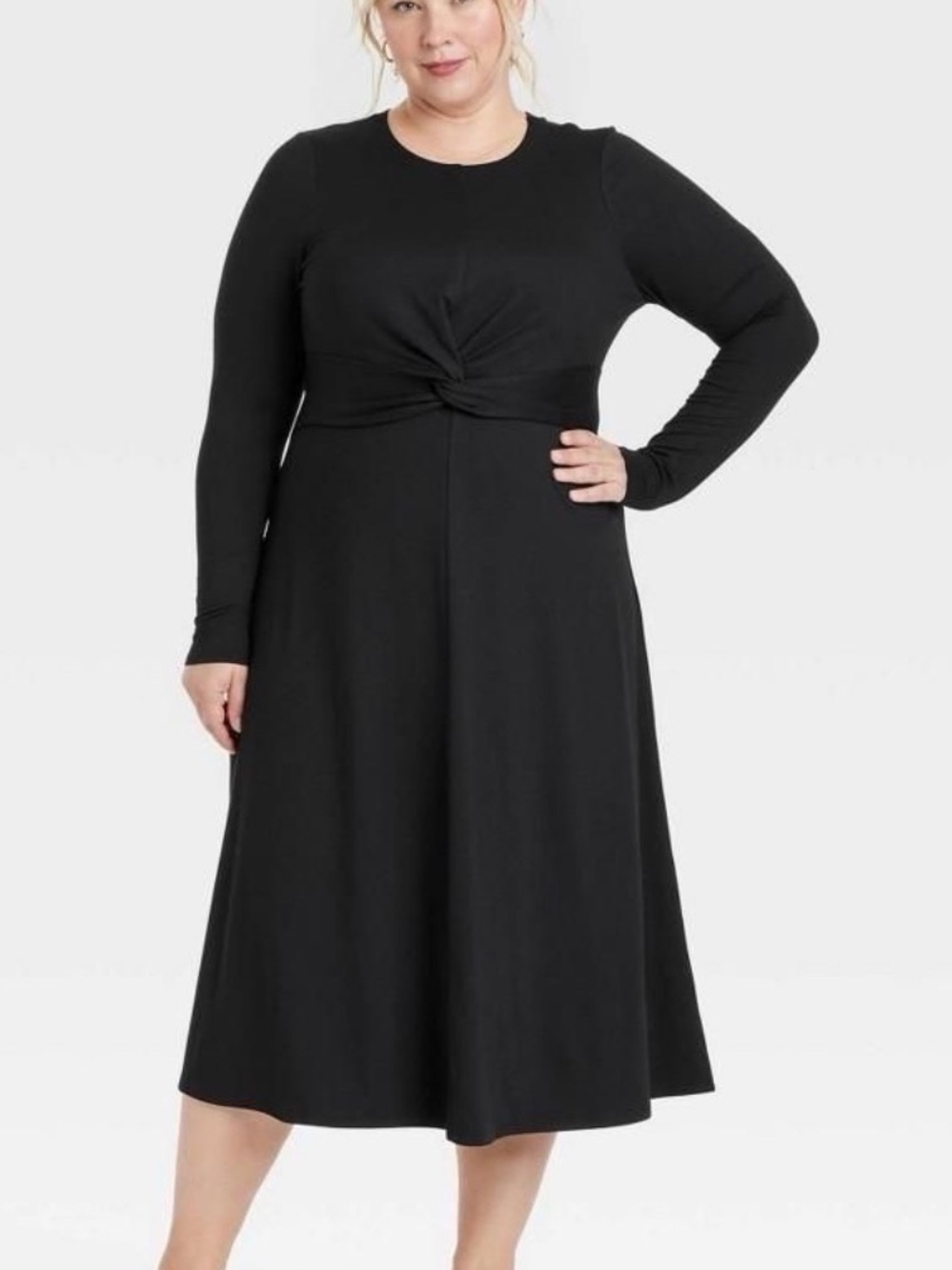 nwt a new day Plus Size Black Long Sleeve Twist-Front Midi Dress 1x